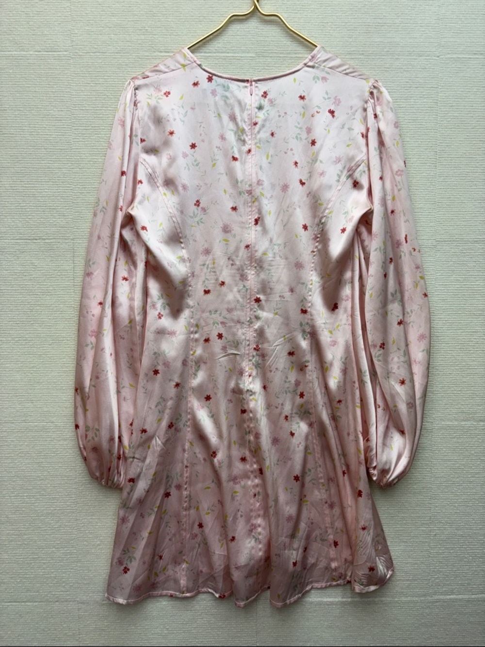 Ganni | Pink Floral V-Neck Button Mini Dress 36 silk - Picture 6 of 6